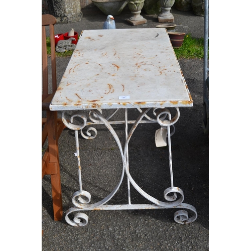 107 - Marble Topped Wrought Iron Garden Table