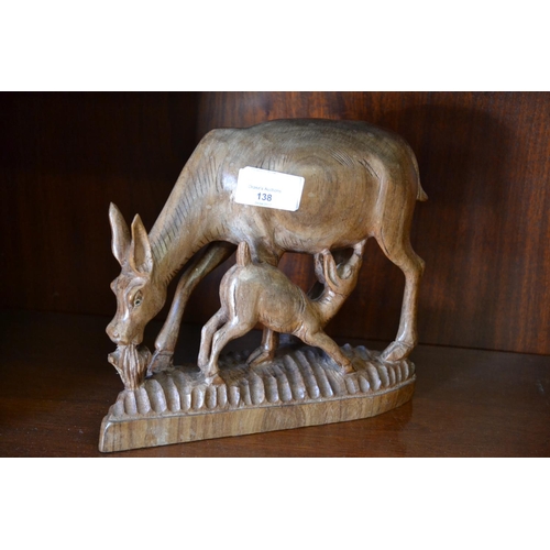 138 - Wooden Nursing Deer Figure