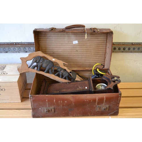 15 - Vintage suitcase & contents inc. whet stone