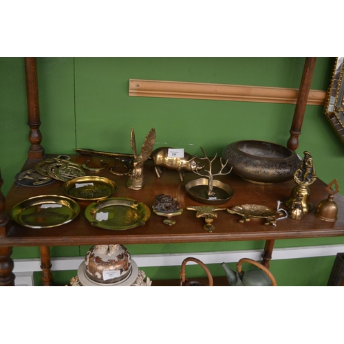 230 - Collection of brassware on shelf