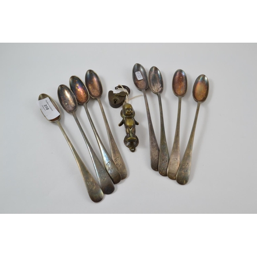 310 - Set of 8 Silver Plated Sundae Spoons + Brass Door Knocker & Padlock