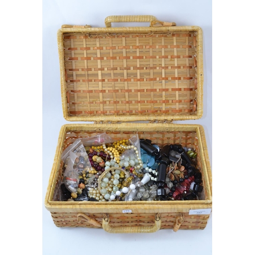 357 - Small Wicker Basket Containing Large Selection of Costume Jewellery