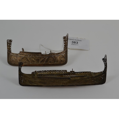 383 - Two silver filigree boats