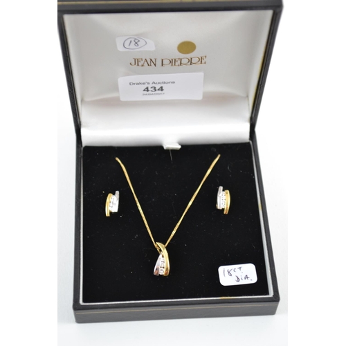 434 - 18ct diamond earrings & pendant with chain