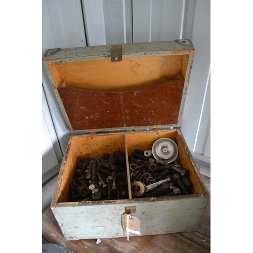 55 - Wooden box of nuts & bolts etc