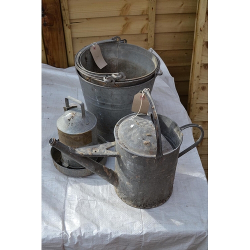 9 - Galvanised buckets, watering can & chicken feeder