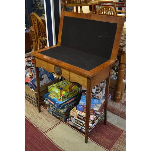 465 - Veneered Card Table with Drawer & Black Baize