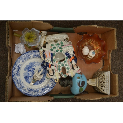 272 - Box inc. oil lamp , china slippers etc.