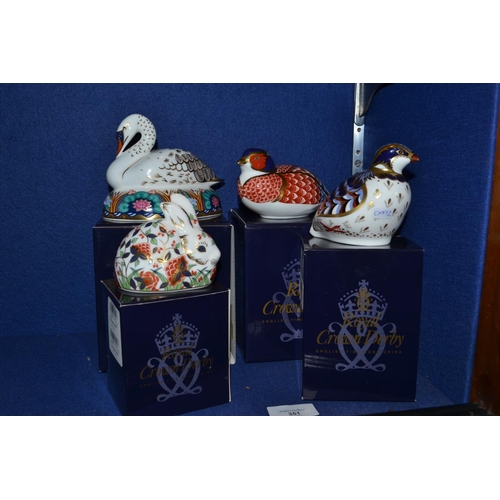 351 - 4 Royal Crown Derby Hand Painted Figures of Birds