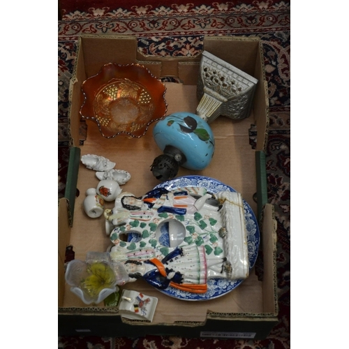 272 - Box inc. oil lamp , china slippers etc.