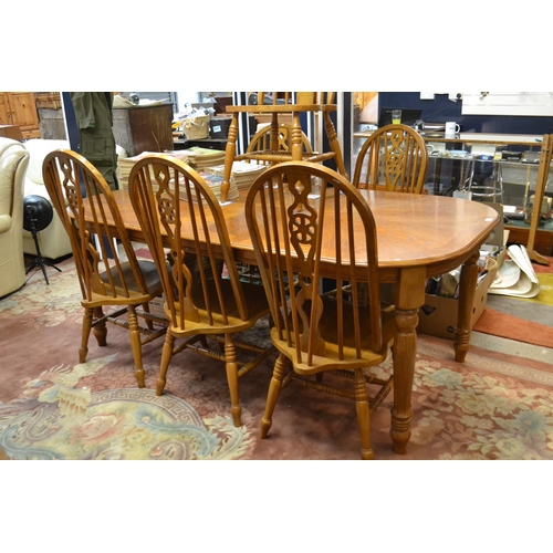 320 - Indonesian Hardwood Dining Table & 6 Wheel Backed Chairs