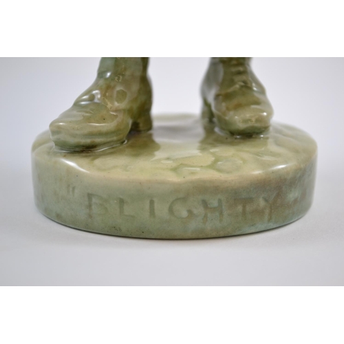 528 - Royal Doulton 'Blighty' Titanian Glazed WWI Solider. Ceramic Figure on Circular Base, Figure No. HN ... 