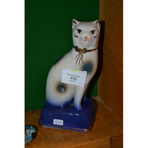 172 - Repro Staffordshire pottery cat.