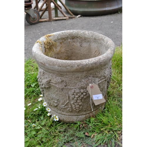 18 - Concrete Planter with Grape Vine Decoration (one side AF, area of damage/has been cut). H36cm Dia37c... 