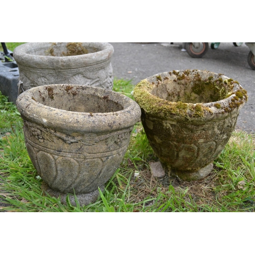 19 - Pair of Small Concrete Planters with Pattern. H29cm Dia33cm.