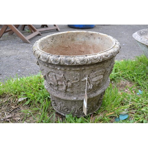 21 - Concrete Garden Planter with Relief Pattern. H38cm Dia38cm.