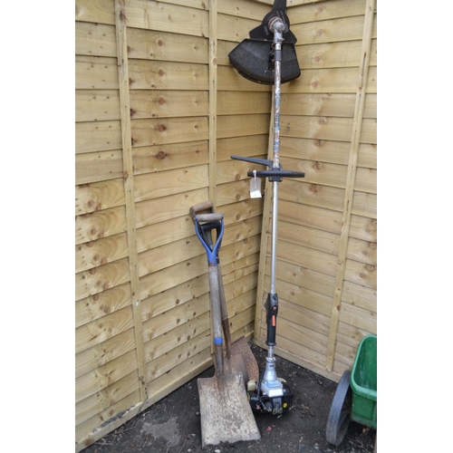 69 - Petrol strimmer by Handy + 3 Shovels