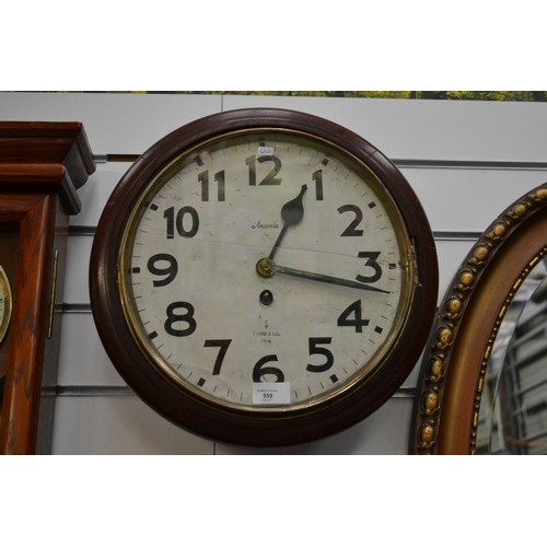 559 - Ansonia old school clock , cracked glass, overwound