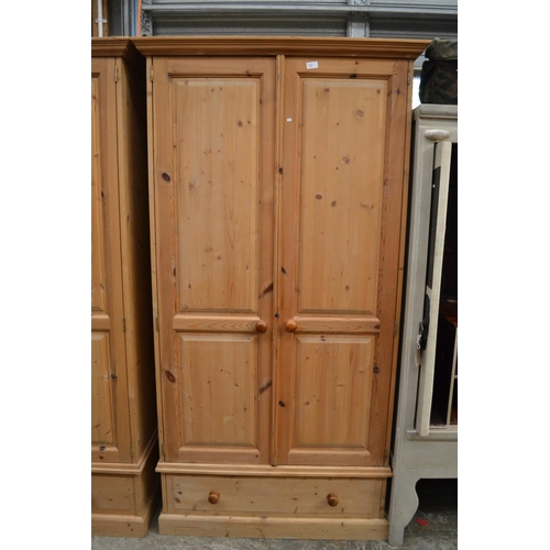 570 - Pine wardrobe with drawer, w92cm x d54cm x h191.5