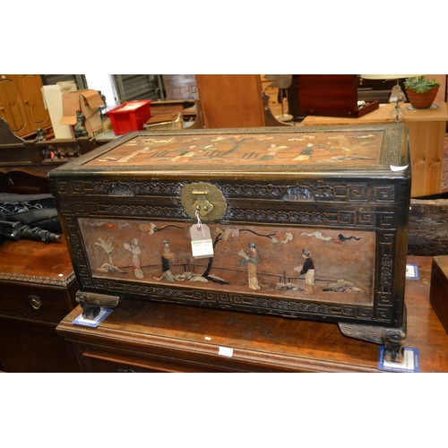 720 - Oriental Camphor Wood Chest with Soapstone Inlay