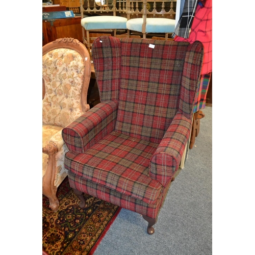 738 - Tartan Upholstered Wingback Armchair