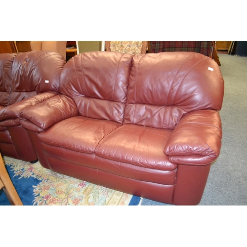 739 - Burgundy Leather 2 Seater Sofa