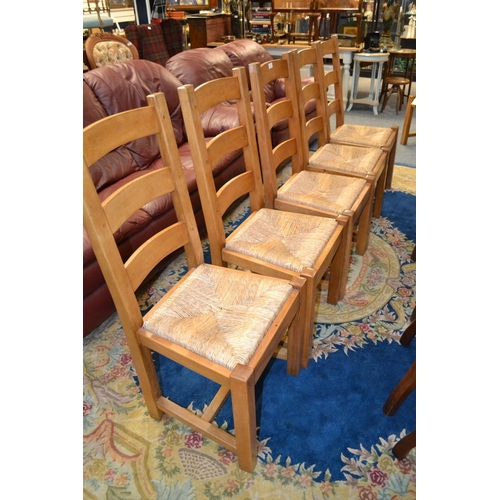 741 - Set of 6 Rush Seated Oak Dining Chairs