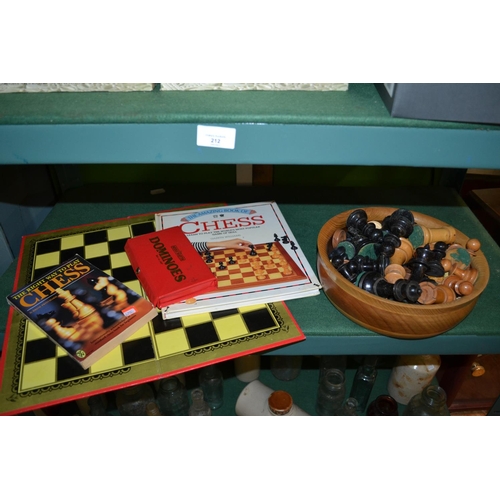 213 - Chess Set, dominoes & 2 books