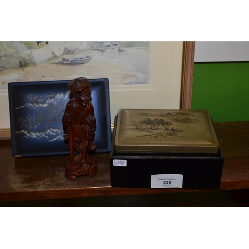 226 - Oriental carved figurine & papier mache boxes