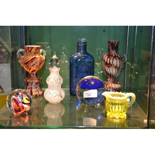 284 - Art glass inc. Caithness & Uranium on shelf