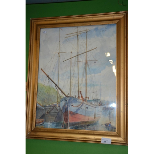 300 - Original watercolour of docked boats