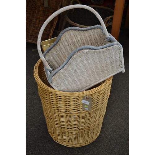 342 - Wicker waste basket & magazine rack