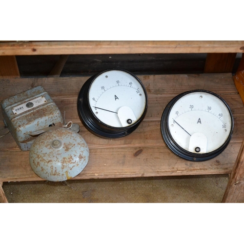 38 - Vintage outdoor bell + 2 electrical readout dials