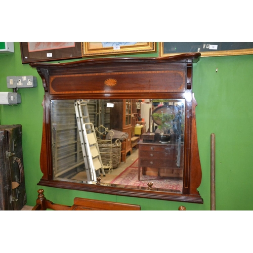 187 - Mahogany with marquetry over mantle with bevelled mirror