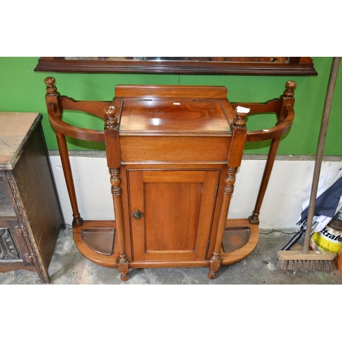 191 - Mahogany Hall stand with copper trays. (handle missing from cupboard)