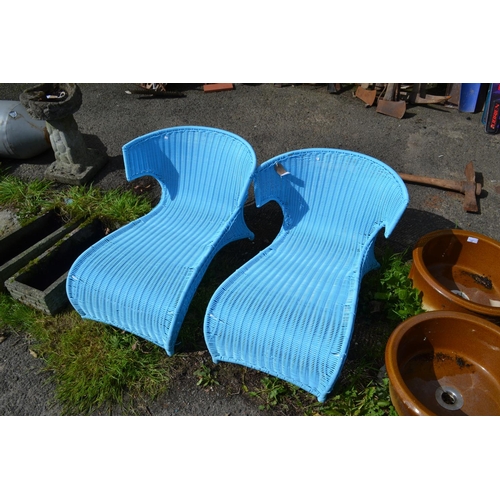 146 - Pair of blue wicker loungers