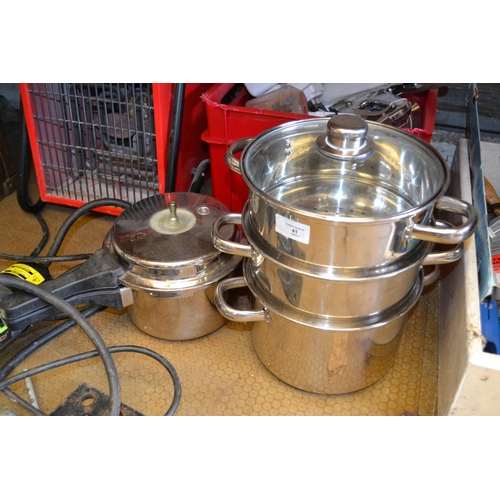 41 - Stainless steel pans etc.