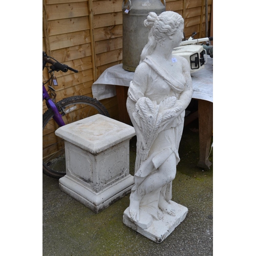 9 - Marbleite statue of Ceres on plinth. H175cm. Made from carrara marble chippings, marble dust & white... 