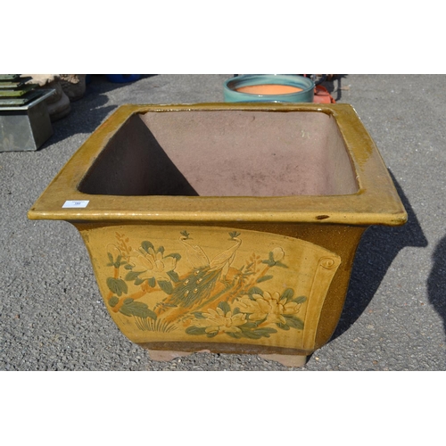 182 - Large mustard colour oriental style square planter