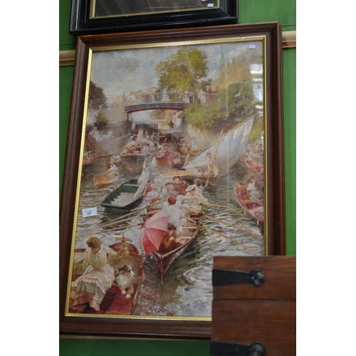 234 - Print of a ladies day out on the river, 70cm h