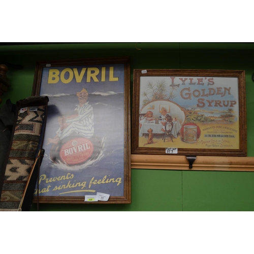 357 - Pair of reproduction advertising posters. Bovril and Lyle's Golden Syrup.