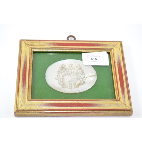 515 - Framed MoP Plaque with Coat of Arms