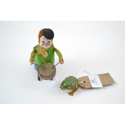 542 - Frog & clown clockwork tin toys