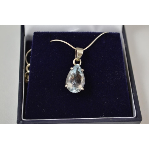 615 - Silver necklace with large aquamarine drop pendant