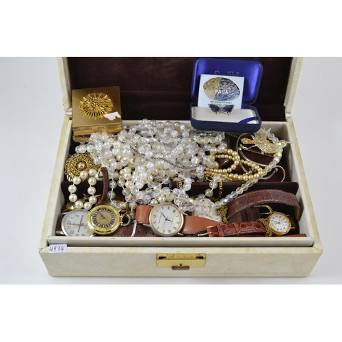 624 - Jewellery box with contents, inc. watches