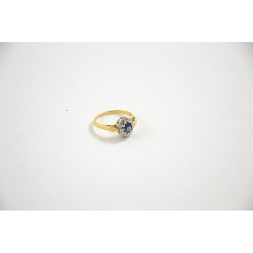 663 - 18ct sapphire & diamond ring, size O