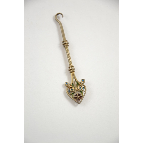 673 - Gilt & enamel button hook