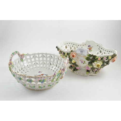 677 - 2 pierced ceramic continental floral baskets