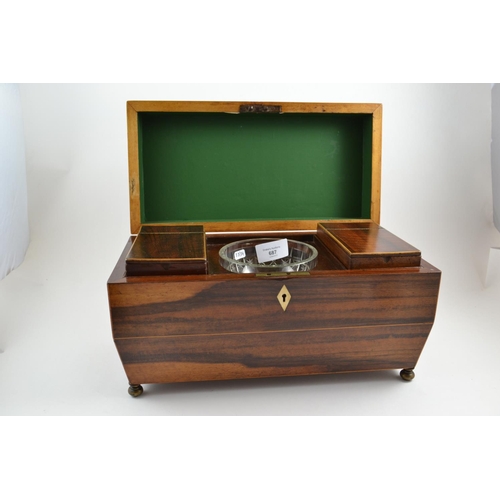 687 - Fine Regency rosewood tea caddy with later bowl