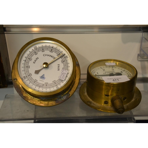 509 - Brass mounted pressure gauge & barometer